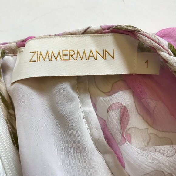 Zimmermann Super 8 Midi Dress Womens 1 Small Pink Silk Long Sleeve Floral Braid - Picture 7 of 15